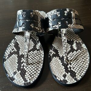 Tory Burch. Leigh 05MM Sandal - Stamped Snake Printed Leather/Calf Leather/Cal